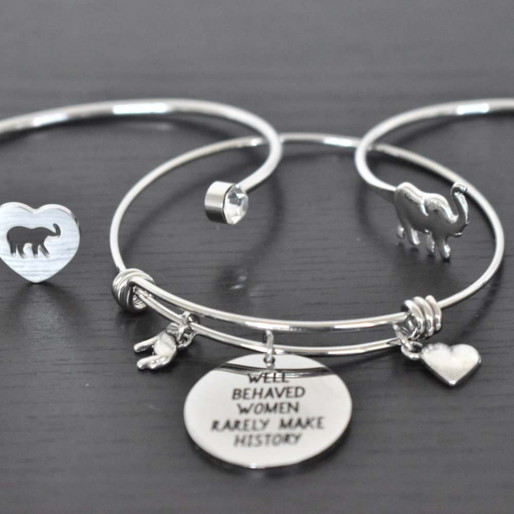 Three (3) Elephant Theme Stainless Steel Bracelets!